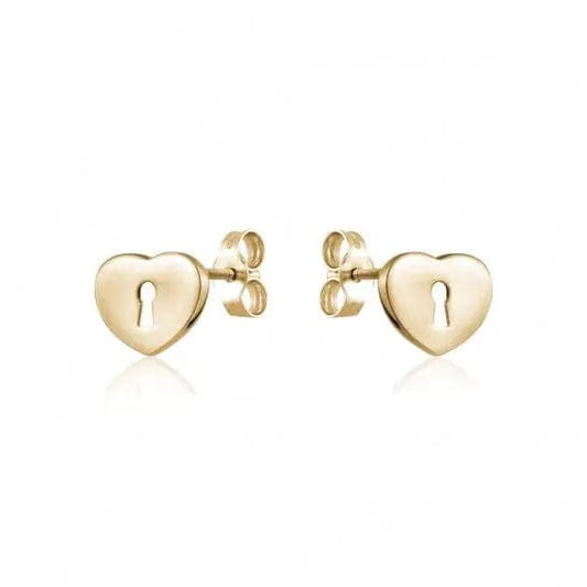 10k Gold Heart Key Hole Studs - Biggar Diamonds