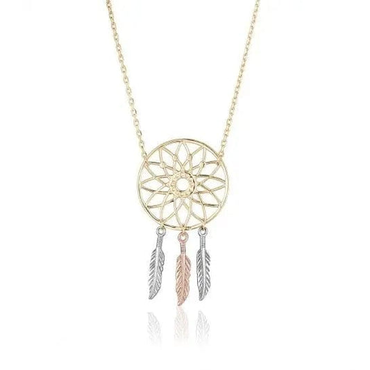 10k Tri Gold Dream Catcher Necklace - Biggar Diamonds