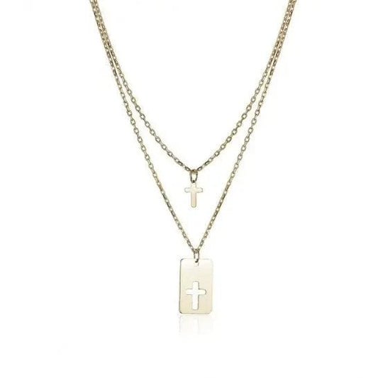 10k Yellow Gold Double Cross Necklace - Biggar Diamonds