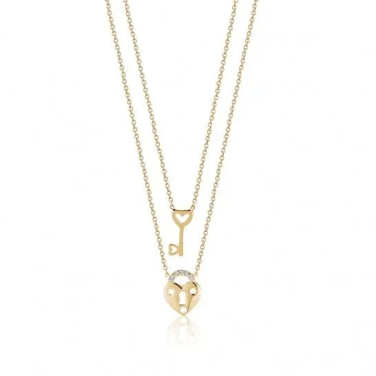 10k Yellow Gold Heart & Key CZ Necklace - Biggar Diamonds