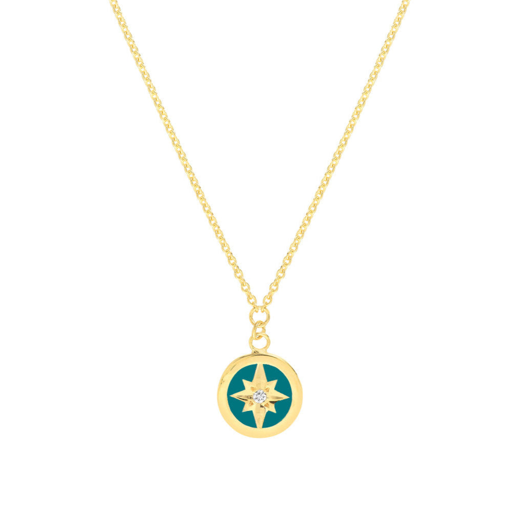 Turquoise Enamel Star Medallion Necklace