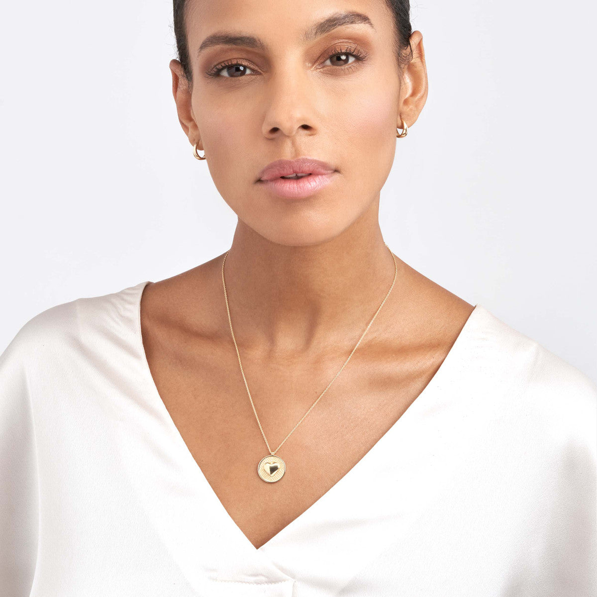 Chevron and Puff Heart Medallion Necklace