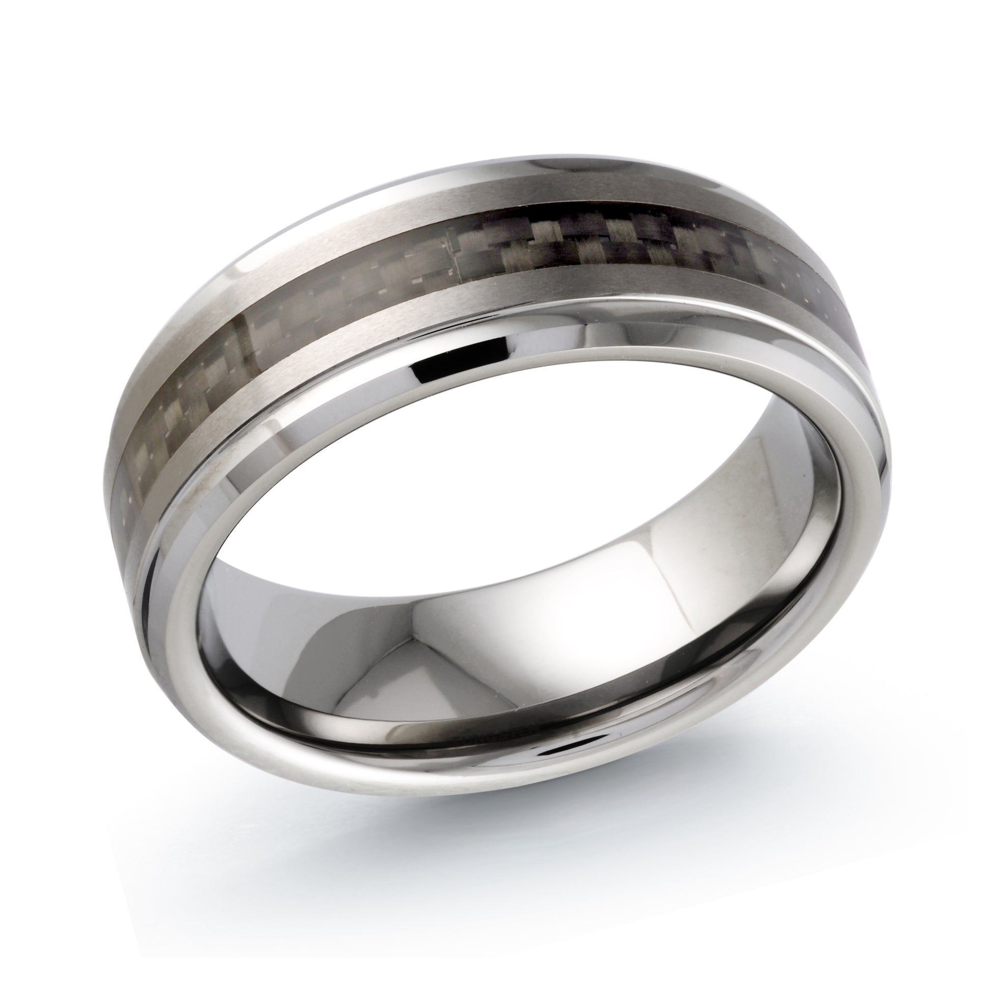 White Tungsten + Carbon Fiber Inlay Wedding Band