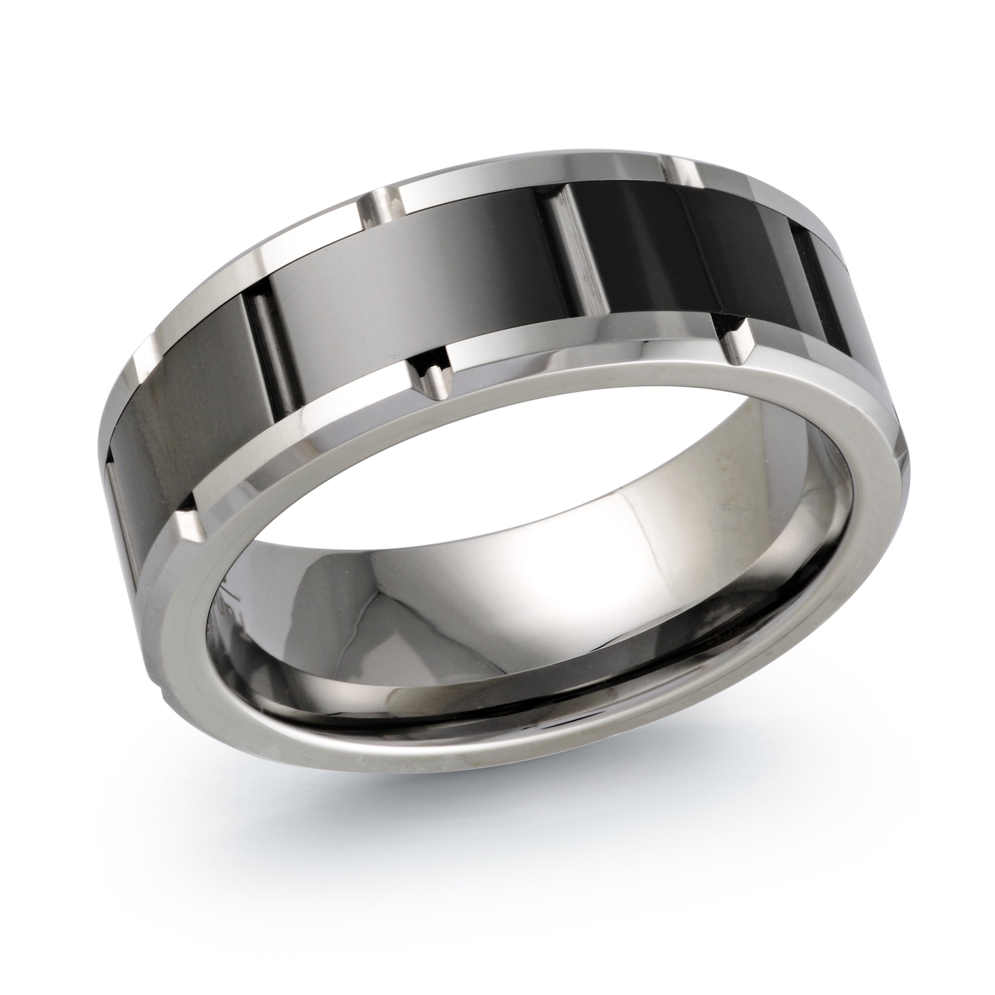 White + Black Tungsten Wedding Band