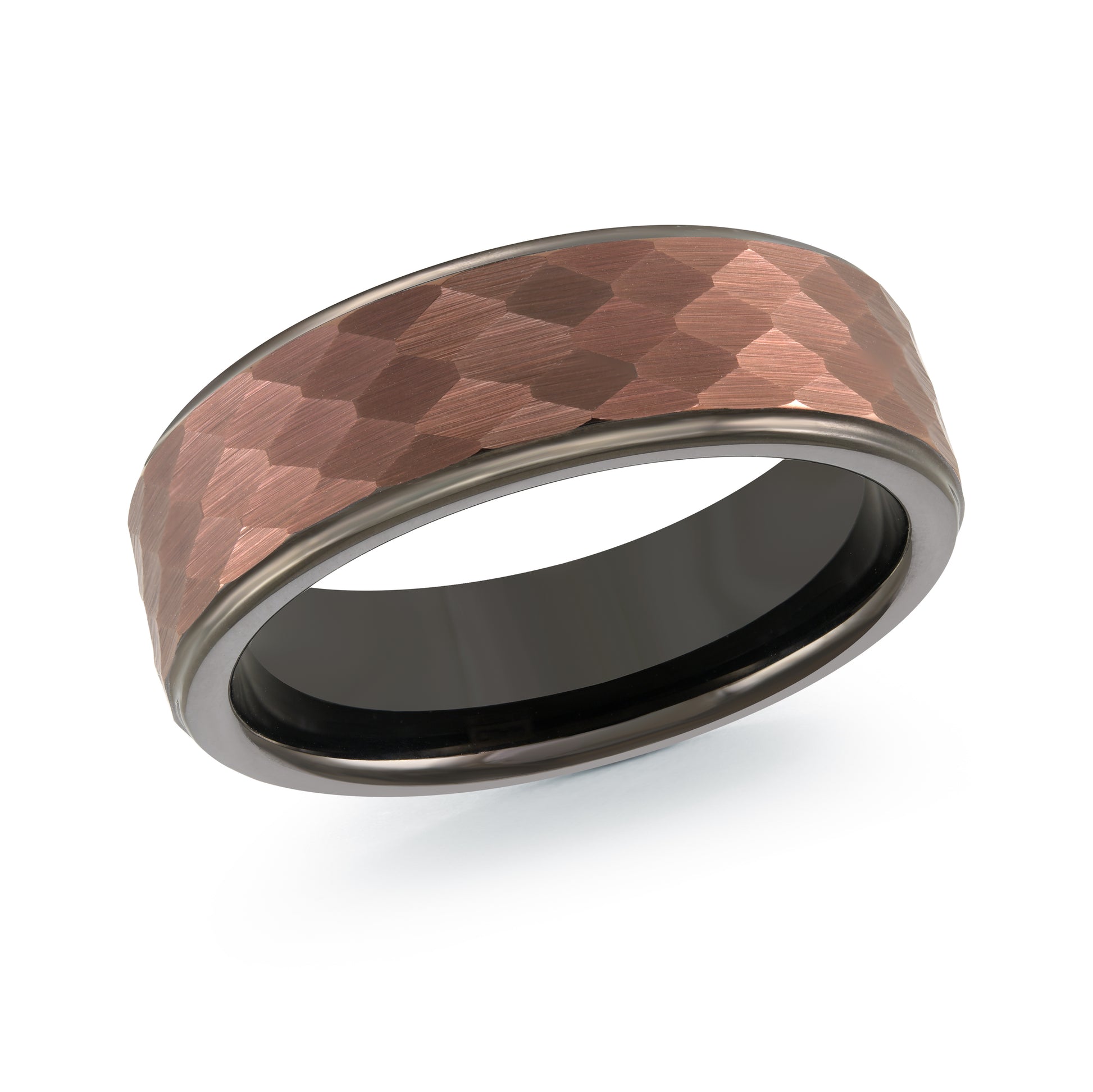 Black Tungsten + Copper Hammered Inlay Wedding Band