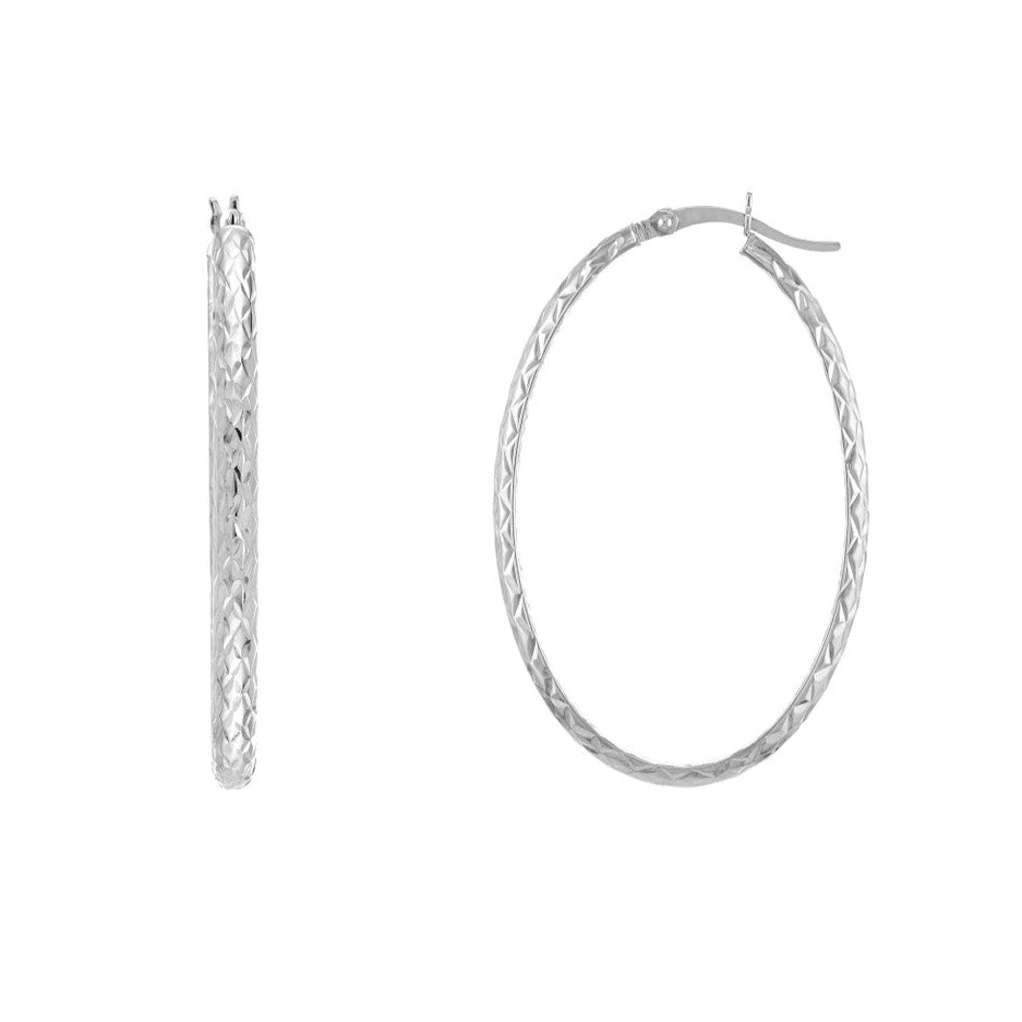 Diamond-Cut Oval Hoop Earrings