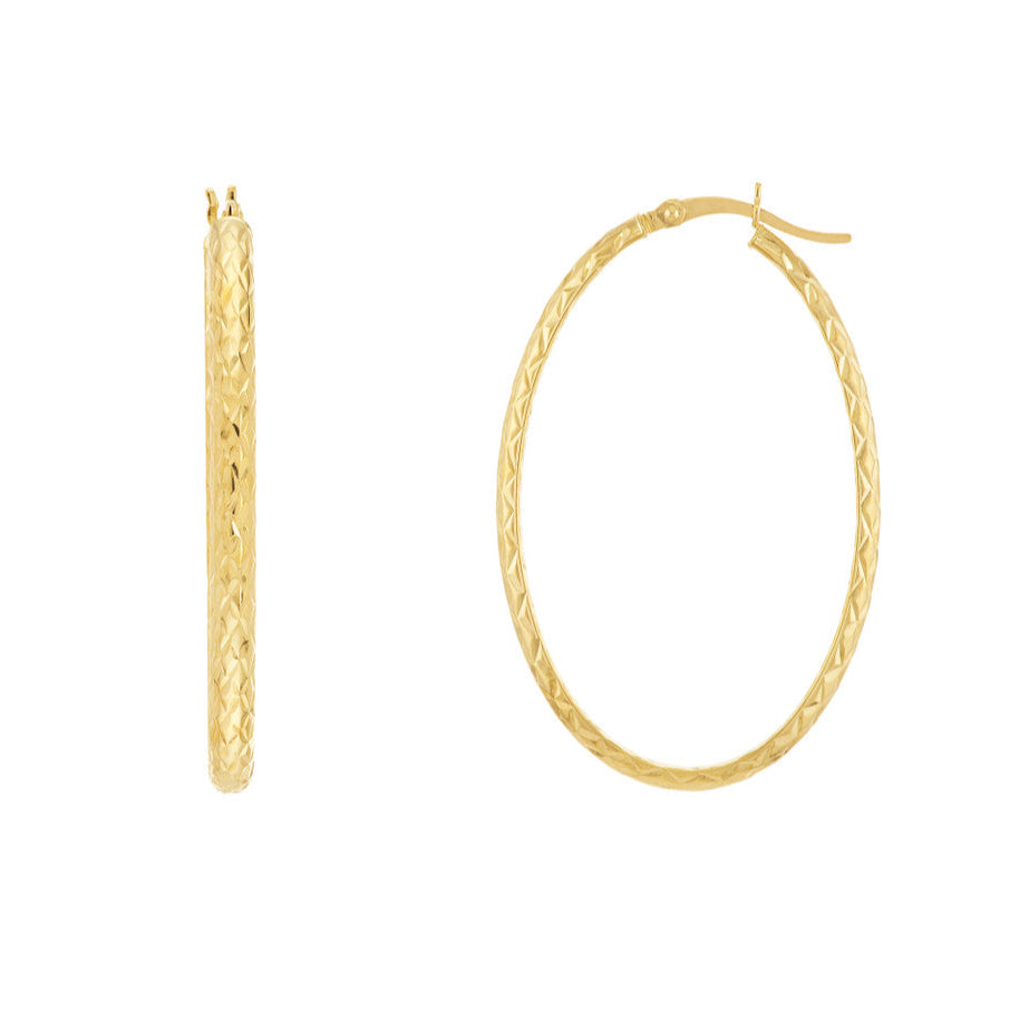 Diamond-Cut Oval Hoop Earrings