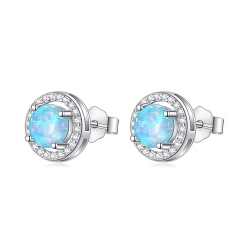 Sterling Silver + Created Opal Halo Earrings