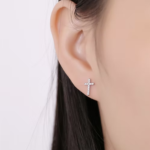 Sterling Silver Cubic Zirconia Cross Studs