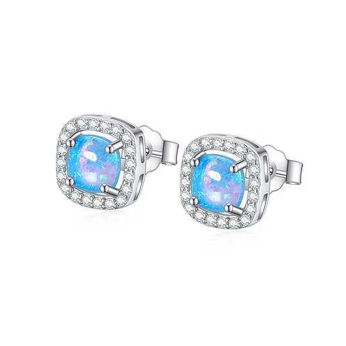 Sterling Silver + Created Opal Halo Earrings