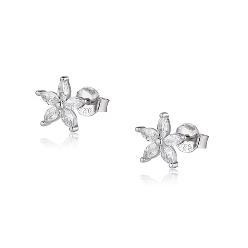 Sterling Silver Cubic Zirconia Flower Studs