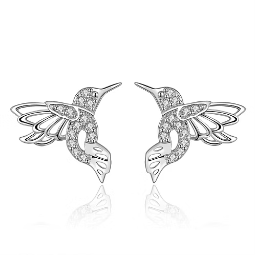 Sterling Silver Cubic Zirconia Humming Bird Studs