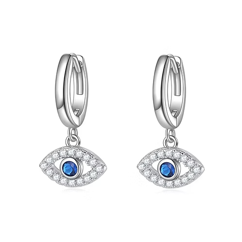 Sterling Silver + Cubic Zirconia Evil Eye Huggies