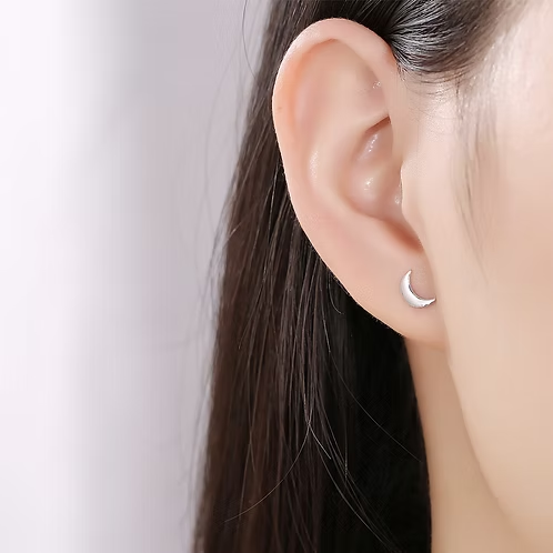 Sterling Silver Polished Moon Stud Earrings