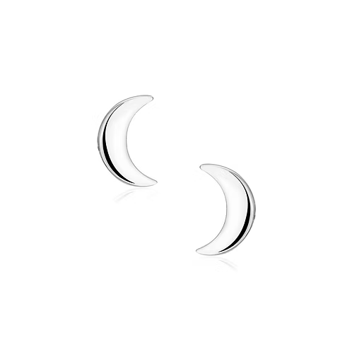 Sterling Silver Polished Moon Stud Earrings