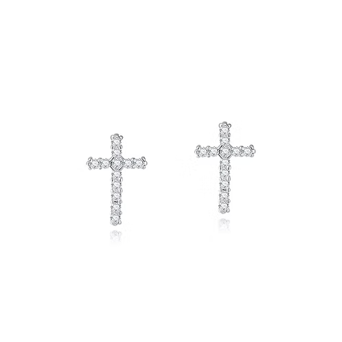 Sterling Silver Cubic Zirconia Cross Studs