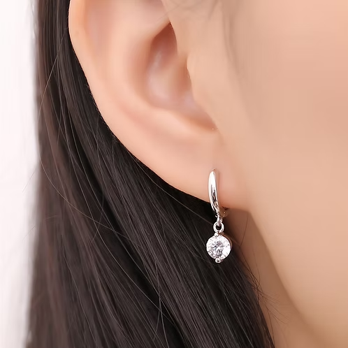 Sterling Silver Cubic Zirconia Drop Huggies