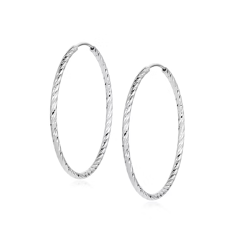 Sterling Silver Textured Large Sleeper Hoops