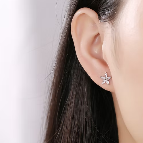 Sterling Silver Cubic Zirconia Flower Studs