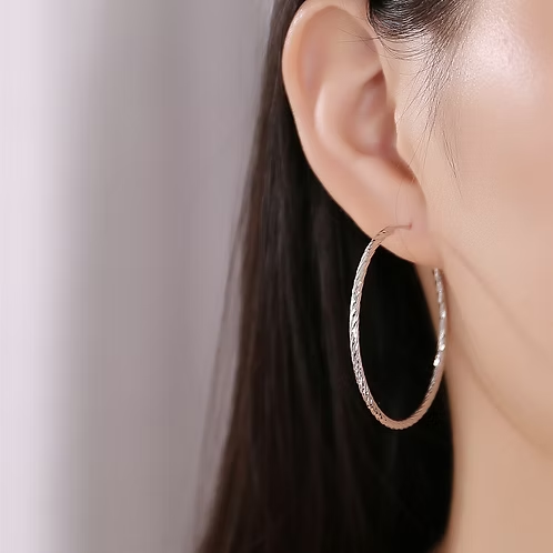 Sterling Silver Textured Large Sleeper Hoops