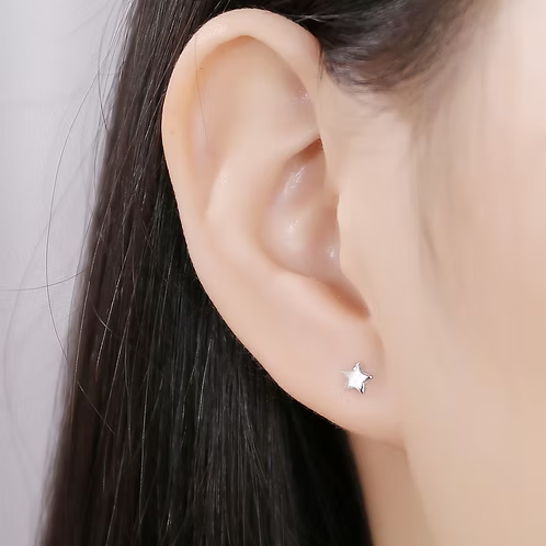 Sterling Silver Polished Star Stud Earrings