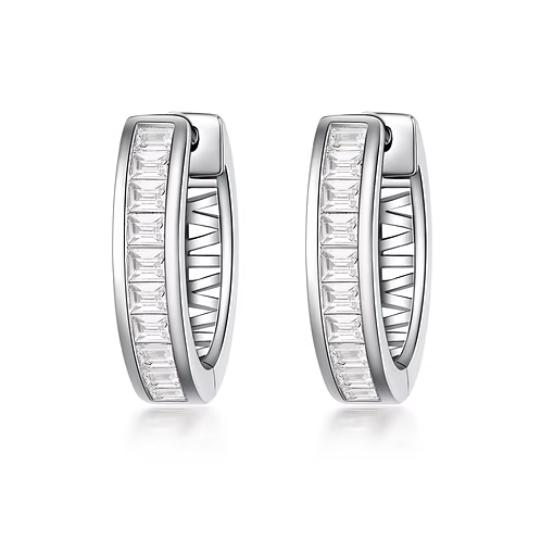 Sterling Silver Cubic Zirconia Channel Huggies