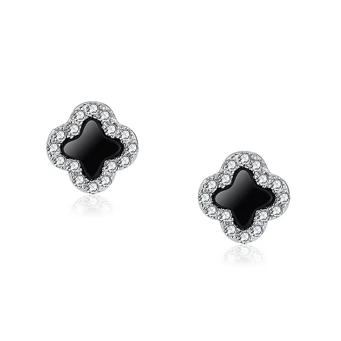 Sterling Silver + Mini Black Onyx Clover Studs