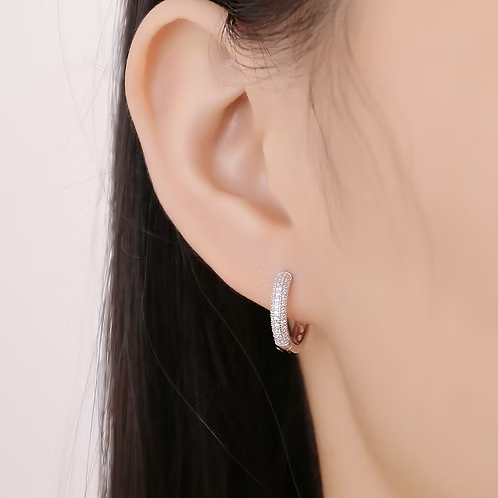 Sterling Silver Cubic Zirconia Pave Huggies