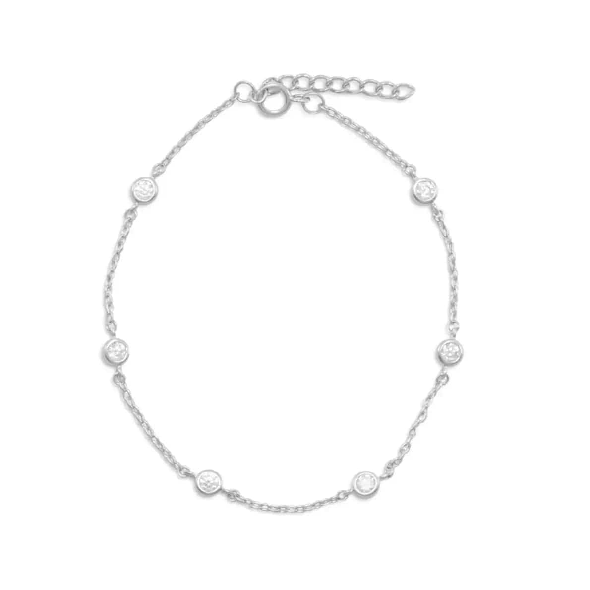 Sterling Silver 6 Bezel Set CZ Strand Anklet - Biggar Diamonds