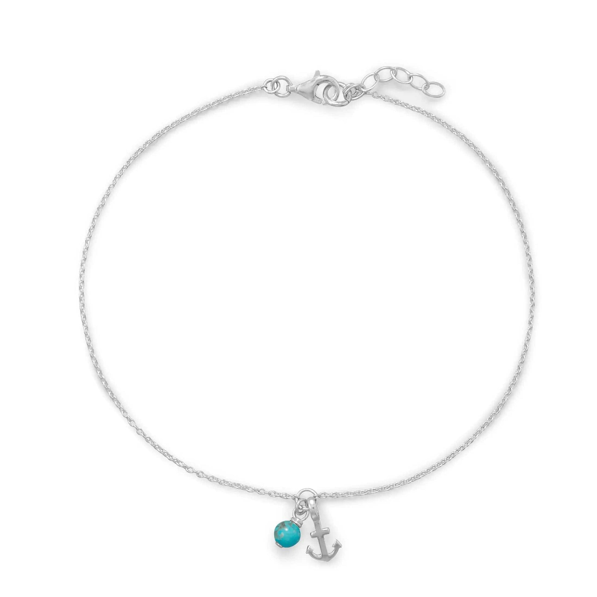 Sterling Silver Anchor and Turquoise Anklet - Biggar Diamonds