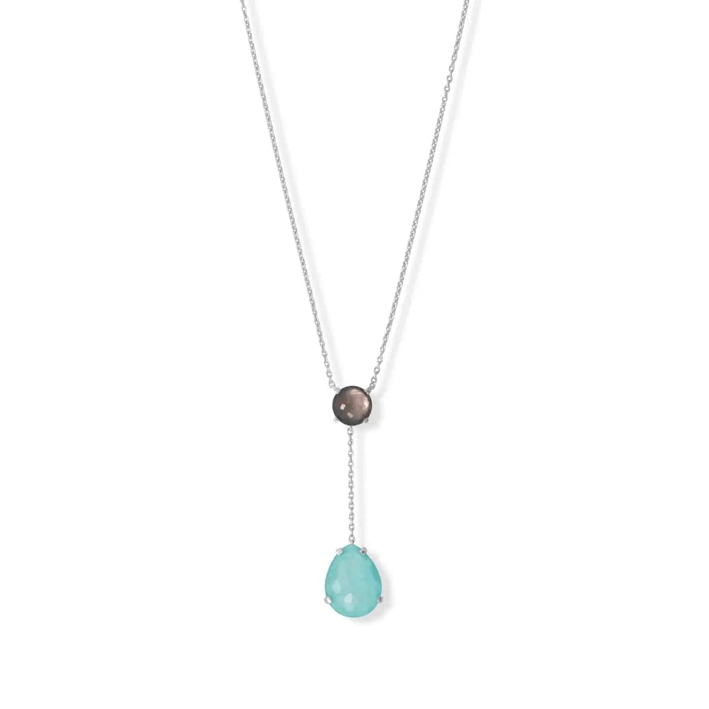 Sterling Silver Black Mother of Pearl and Turquoise Drop Necklace - Biggar Diamonds