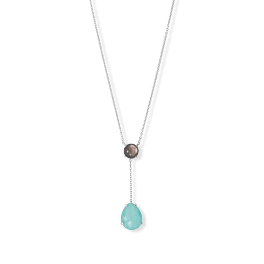 Sterling Silver Black Mother of Pearl and Turquoise Drop Necklace - Biggar Diamonds