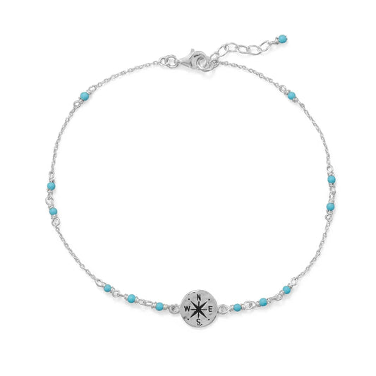 Sterling Silver Compass Charm Anklet - Biggar Diamonds