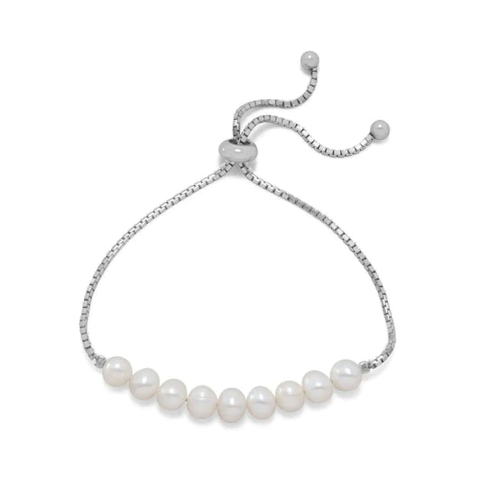 Sterling Silver Cultured Freshwater Pearl Bolo Bracelet - Biggar Diamonds