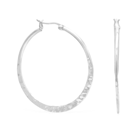 Sterling Silver Large Hammered Hoop Earrings - Biggar Diamonds