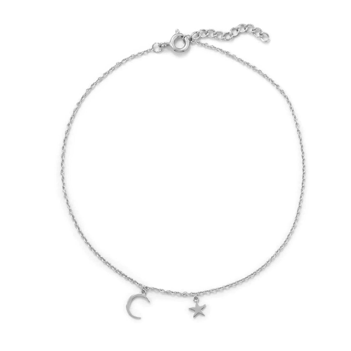 Sterling Silver Moon and Stars Anklet - Biggar Diamonds