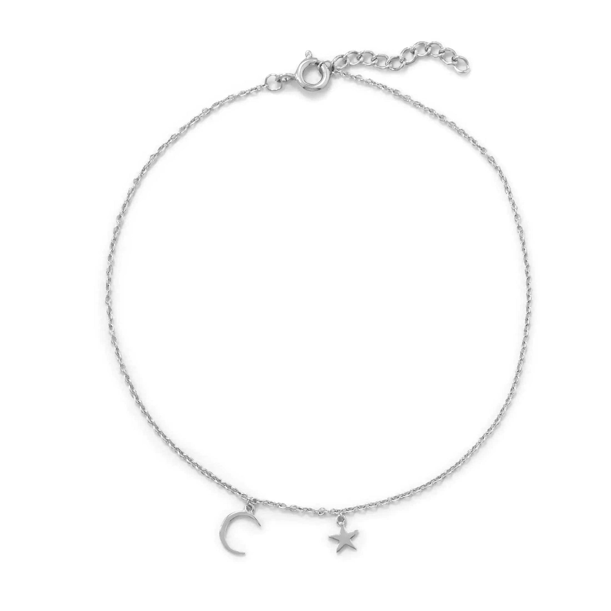 Sterling Silver Moon and Stars Anklet - Biggar Diamonds