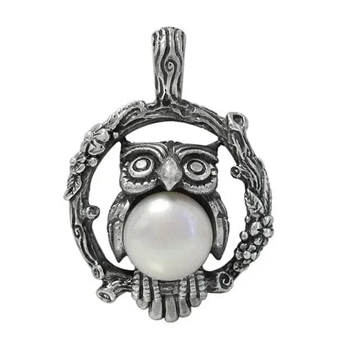 Sterling Silver Owl and Pearl Pendant - Biggar Diamonds