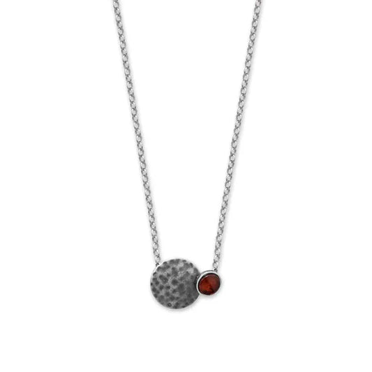 Sterling Silver Oxidized Hammered Disk and Round Amber Necklace - Biggar Diamonds