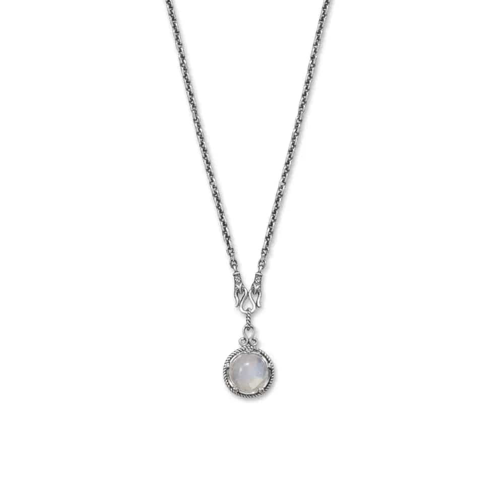 Sterling Silver Oxidized Reversible Lapis and Rainbow Moonstone Necklace - Biggar Diamonds