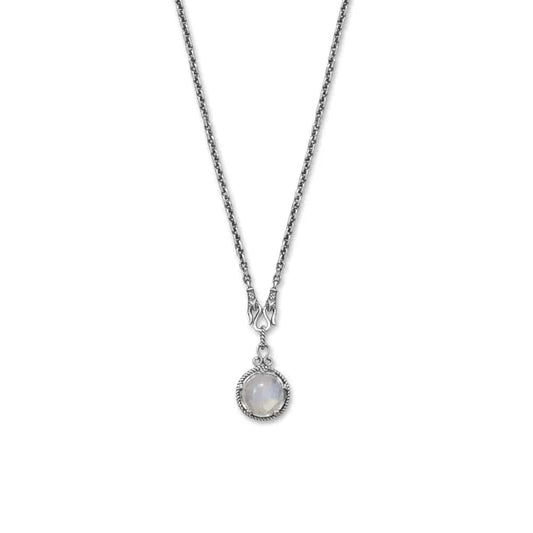 Sterling Silver Oxidized Reversible Lapis and Rainbow Moonstone Necklace - Biggar Diamonds