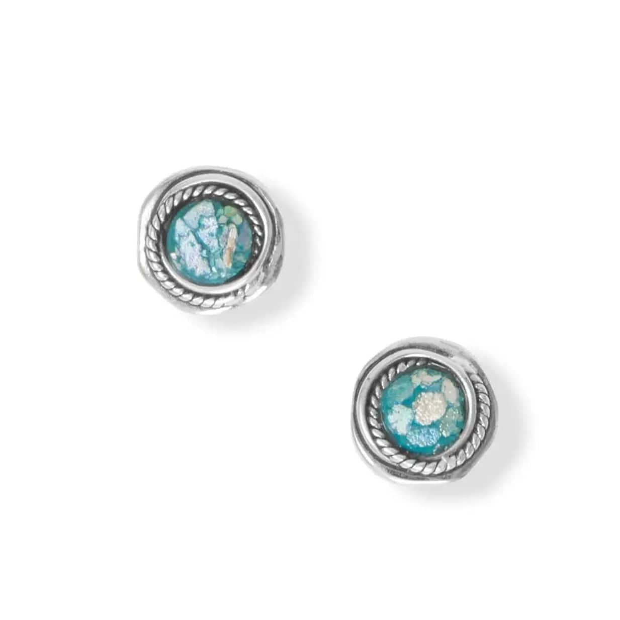 Sterling Silver Roman Glass Rope Edge Post Earrings - Biggar Diamonds