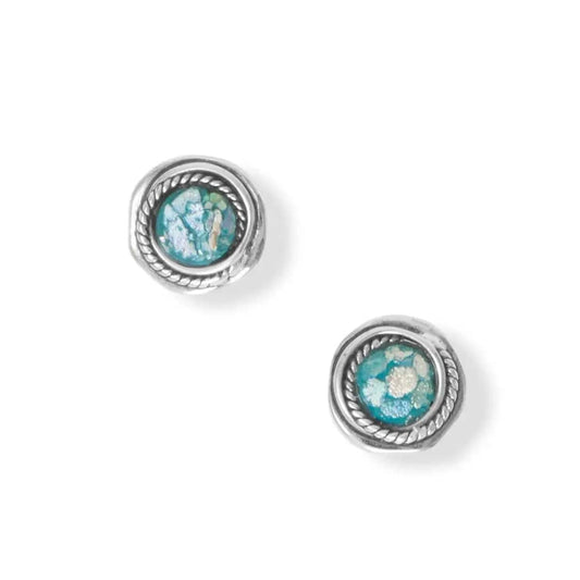 Sterling Silver Roman Glass Rope Edge Post Earrings - Biggar Diamonds