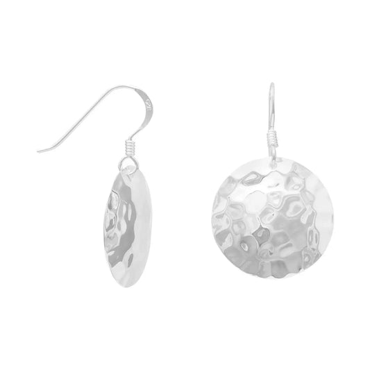 Sterling Silver Round Hammer Finished Dangle Earrings - Biggar Diamonds