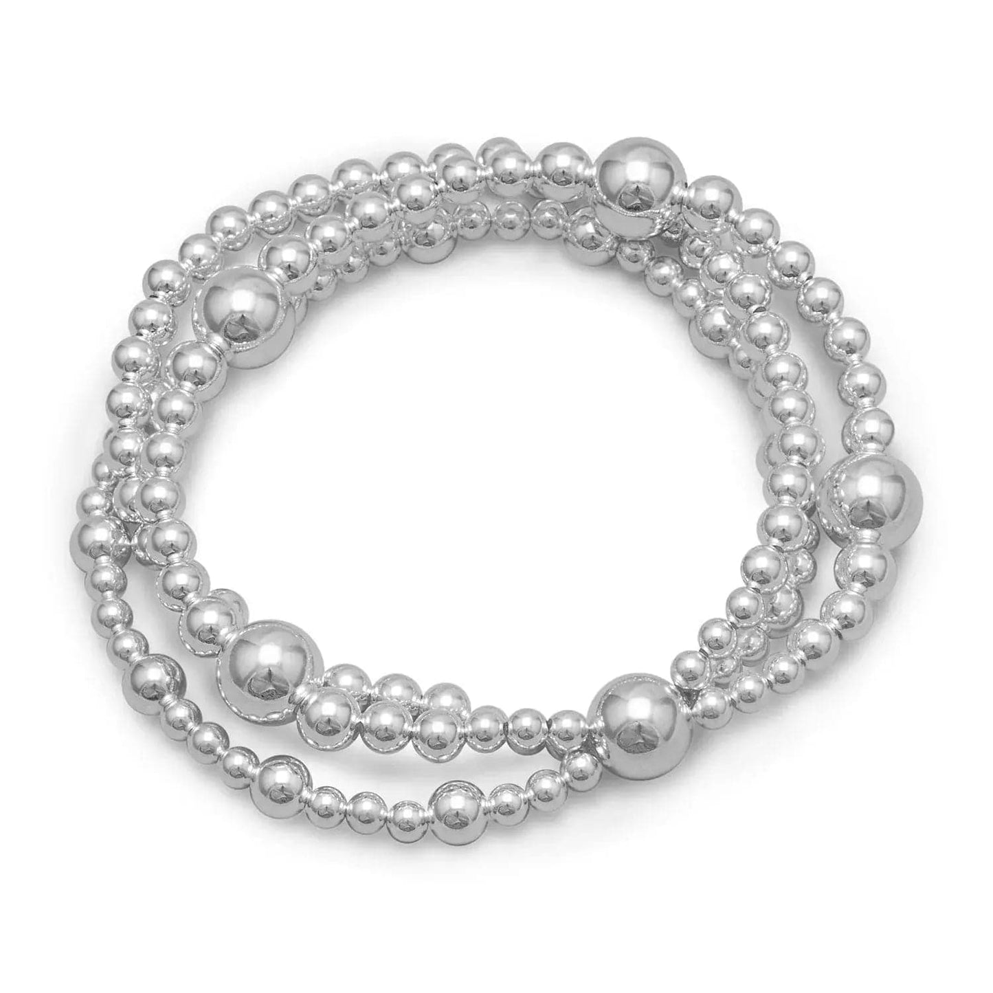 Sterling Silver Triple Strand Silver Bead Bracelet - Biggar Diamonds