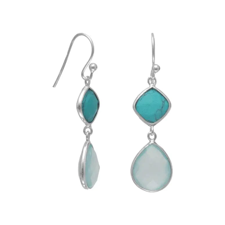 Sterling Silver Turquoise and Sea Green Chalcedony Dangle Earrings - Biggar Diamonds